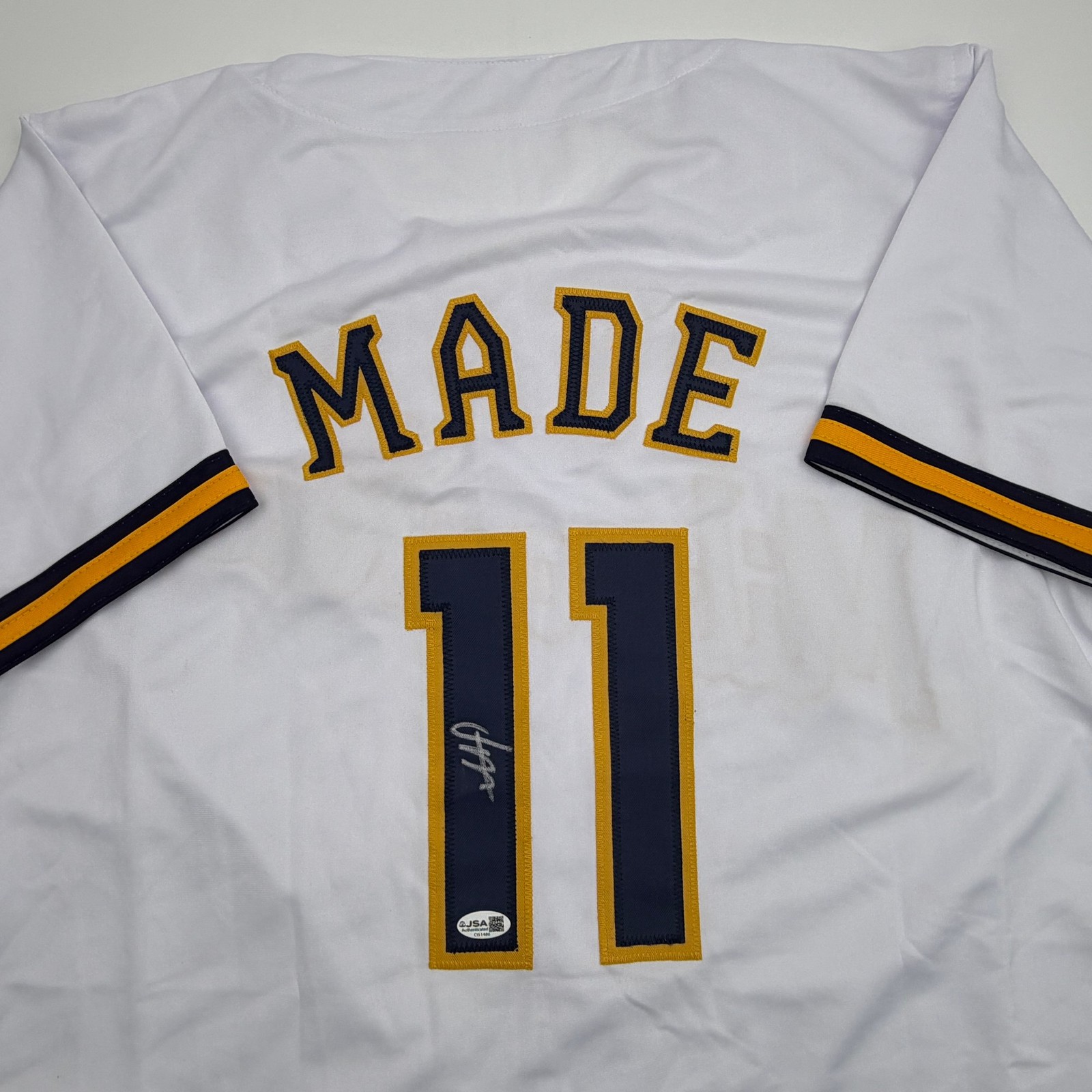 Autographed/Signed Jesus Made Milwaukee White Baseball Jersey JSA COA