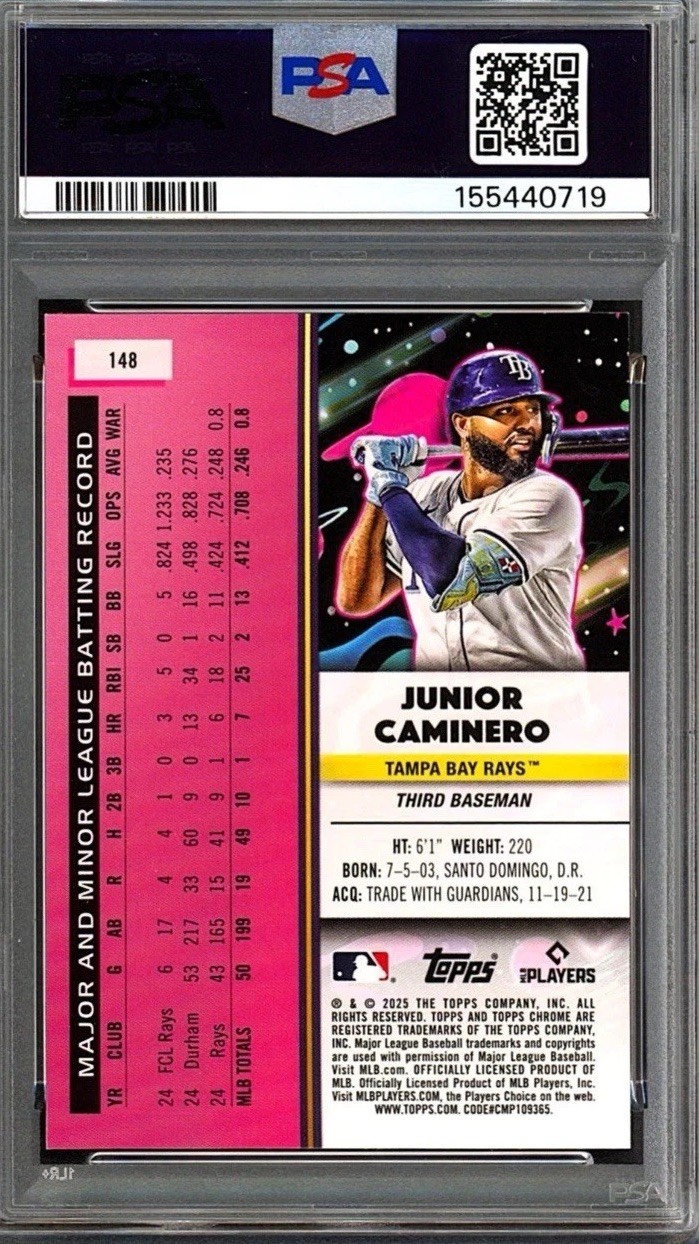 2025 Topps Cosmic Chrome – Junior Caminero #148 Red Flare /5 PSA 9