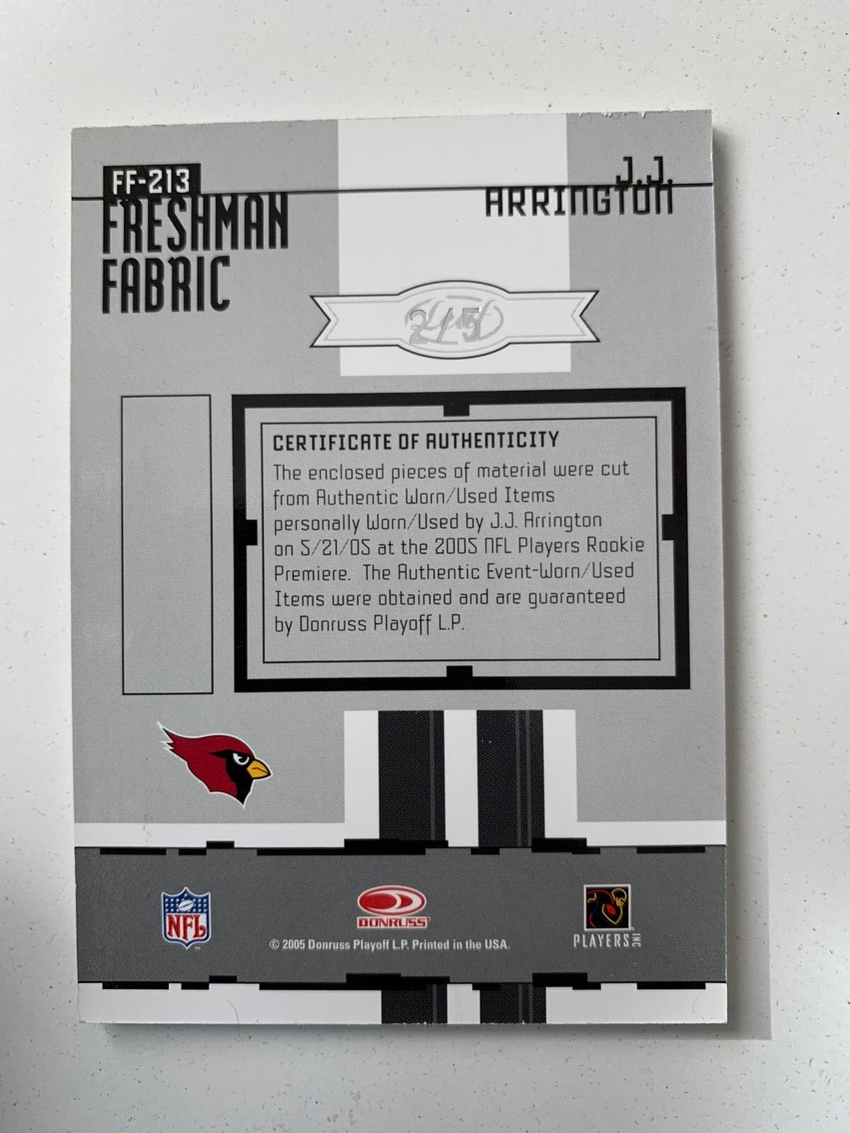 2005 Leaf Certified rc rainbow JJ ARRINGTON /5 /25/50/150 Arizona Cardinals
