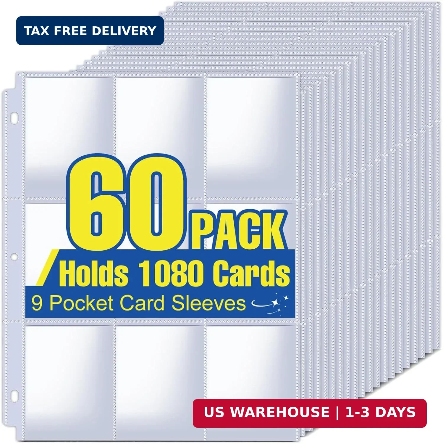 1080 Pockets Card Sleeves Binder Sheets, 9 Pocket Card Sleeves for 3 Ring Binder
