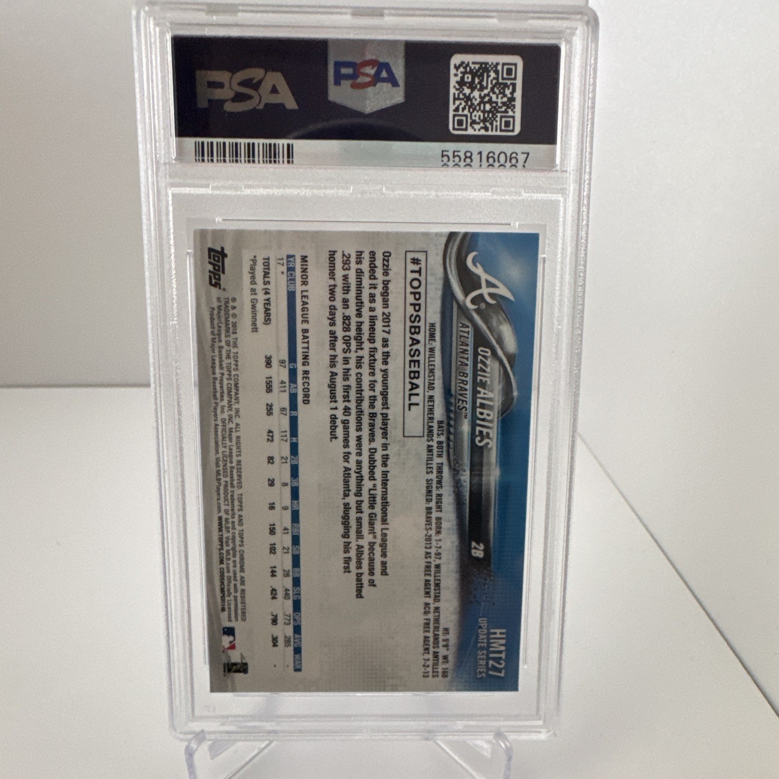 Topps 2018 Chrome Update Ozzie Albies #HMT27 RC Base Set Braves PSA 10