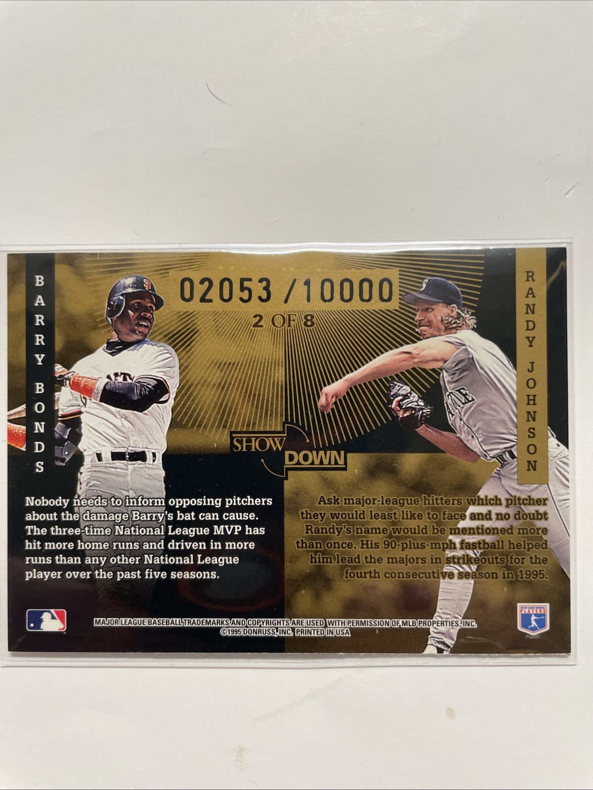 1995 Donruss Show Down #2 Bonds / Johnson #’d 02053/10000 Sharp!