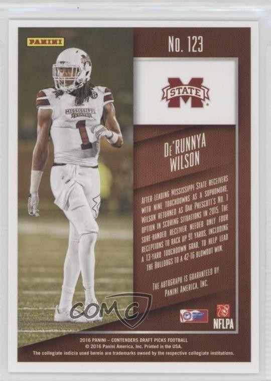 2016 Panini Contenders Draft Picks De’Runnya Wilson #123 Rookie Auto RC fm0