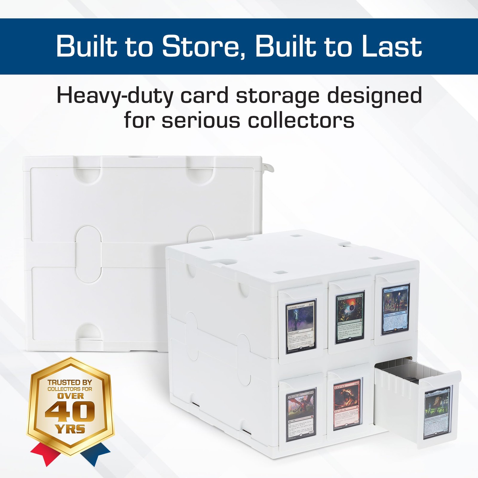 6 Drawer Card Catalog – White | Stackable Trading Card Organizer Box | Holds …