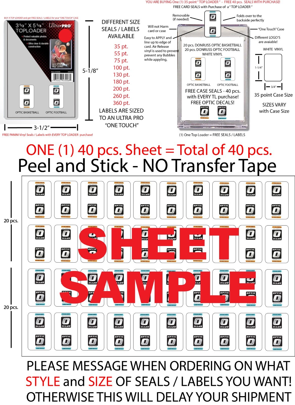 ONE TOUCH STICKERS 35 pt. FREE DONRUSS OPTIC FOOTBALL LABELS BASKETBALL LABELS