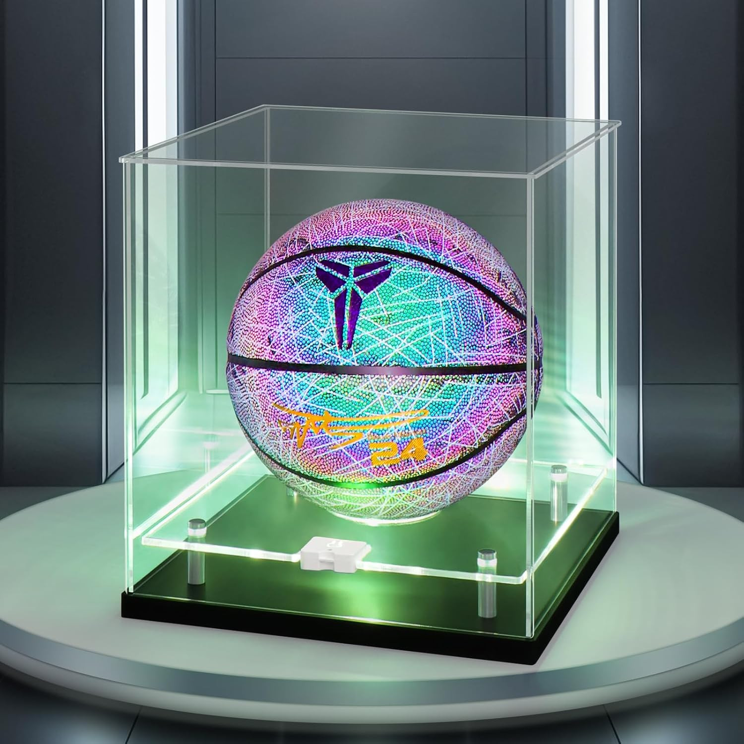 Basketball Display Case w/ LED Light Clear Acrylic Stand for Sports Collectibles