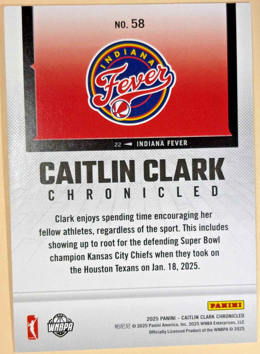 2025 Panini Caitlin Clark Chronicles Holo Foil # 58 Silver Chronicled Fever