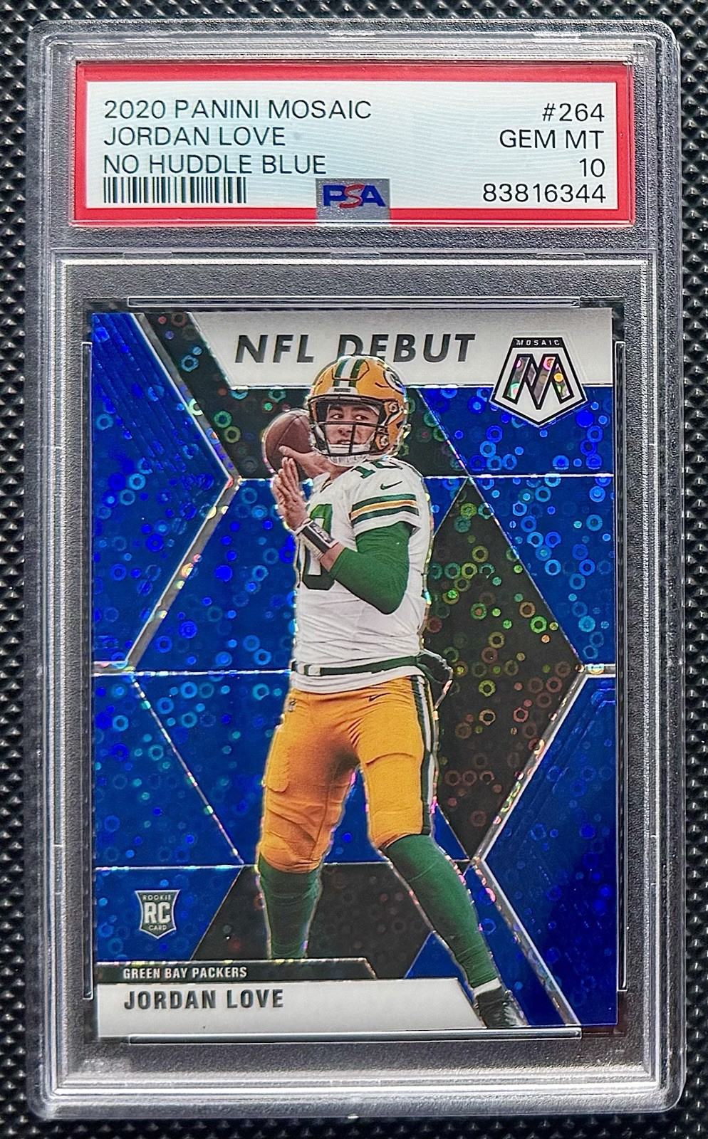 2020 Mosaic Jordan Love NFL Debut No Huddle Blue Prizm 48/75 Packers PSA 10