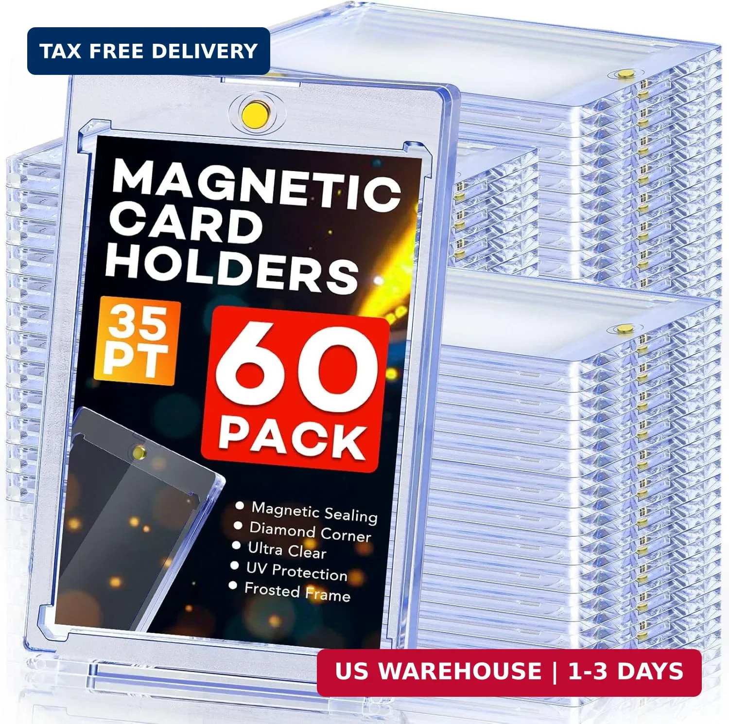 60ct Magnetic Card Holders, 35pt One Touch Card Holder, U-V Protection Hard Plas