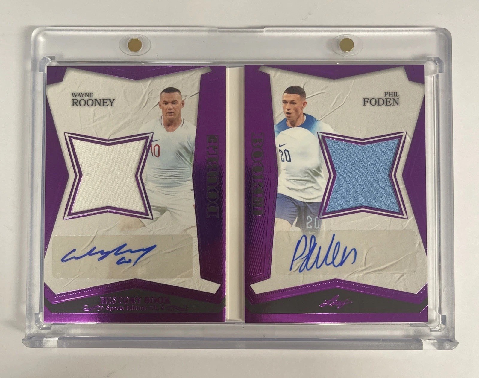 2025 Leaf History Wayne Rooney/Phil Foden #DB-16 Booklet Patch Auto Purple 3/8