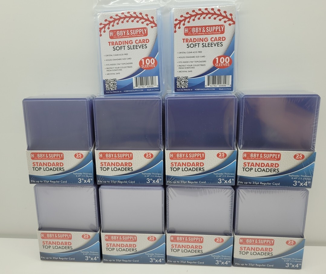 200 Top Loaders 3×4 inch Standard card Size 35 point Toploader +200 Soft Sleeves