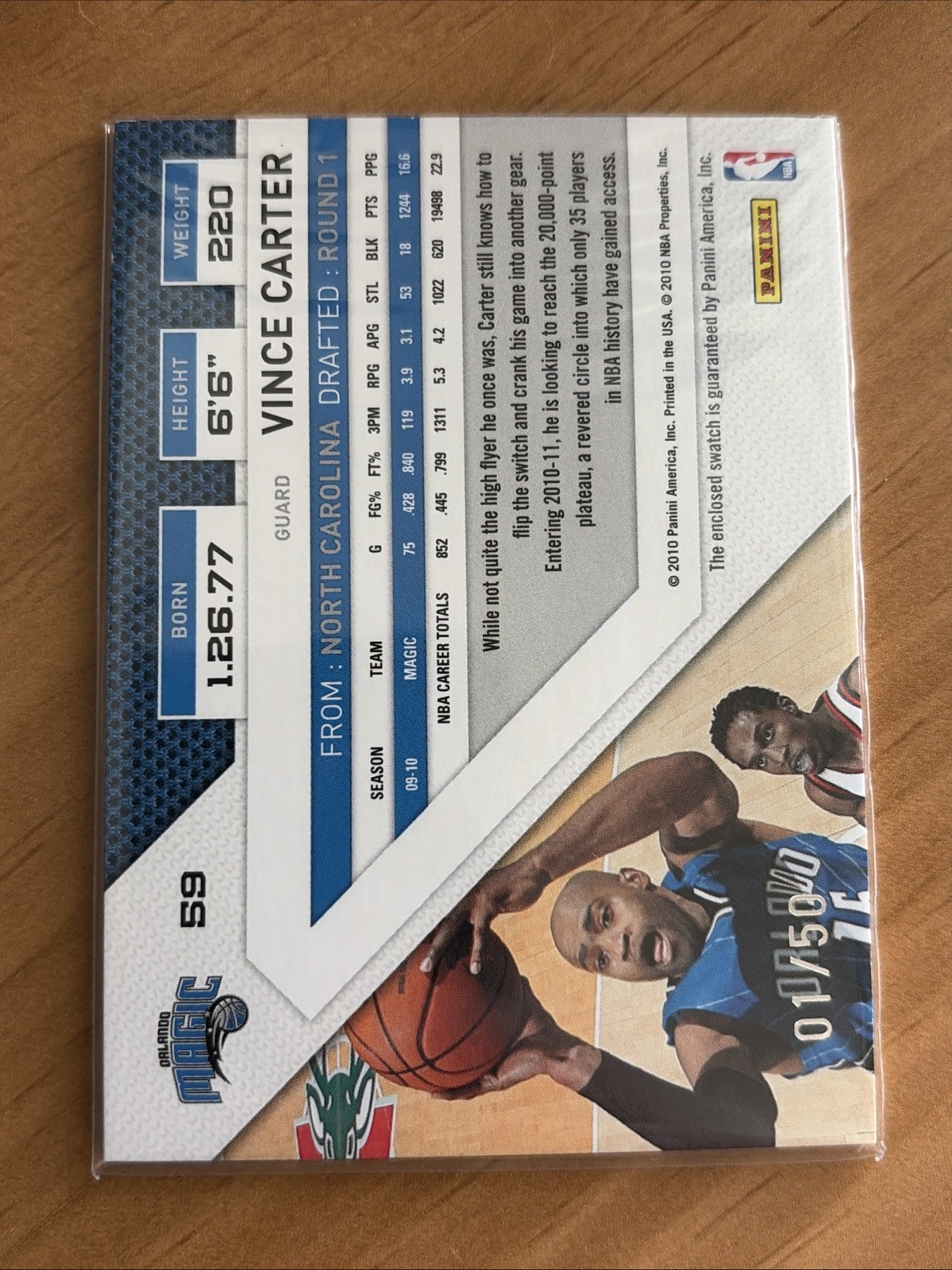 VINCE CARTER 2010-11 PANINI THREADS PRIME PATCH ORLANDO MAGIC #1/50