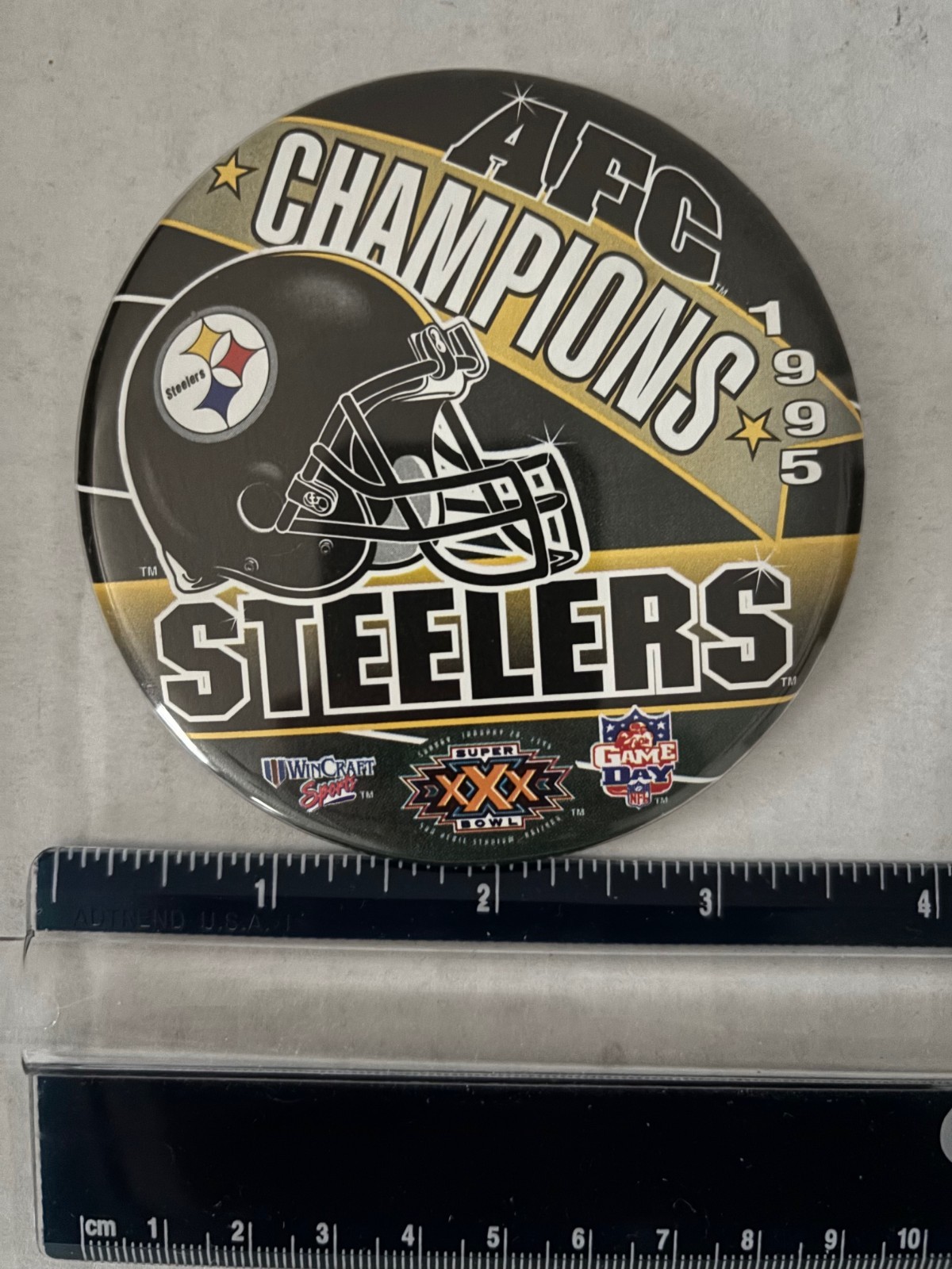 1995 Vintage NFL Super Bowl XXX PITTSBURGH STEELERS v. COWBOYS Pin Button 3.5 in