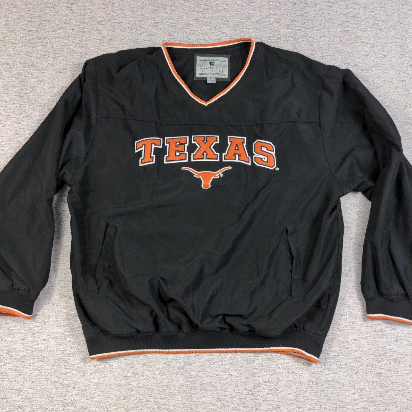 Colosseum Texas Longhorns University Pullover Windbreaker Black V Neck Pockets L