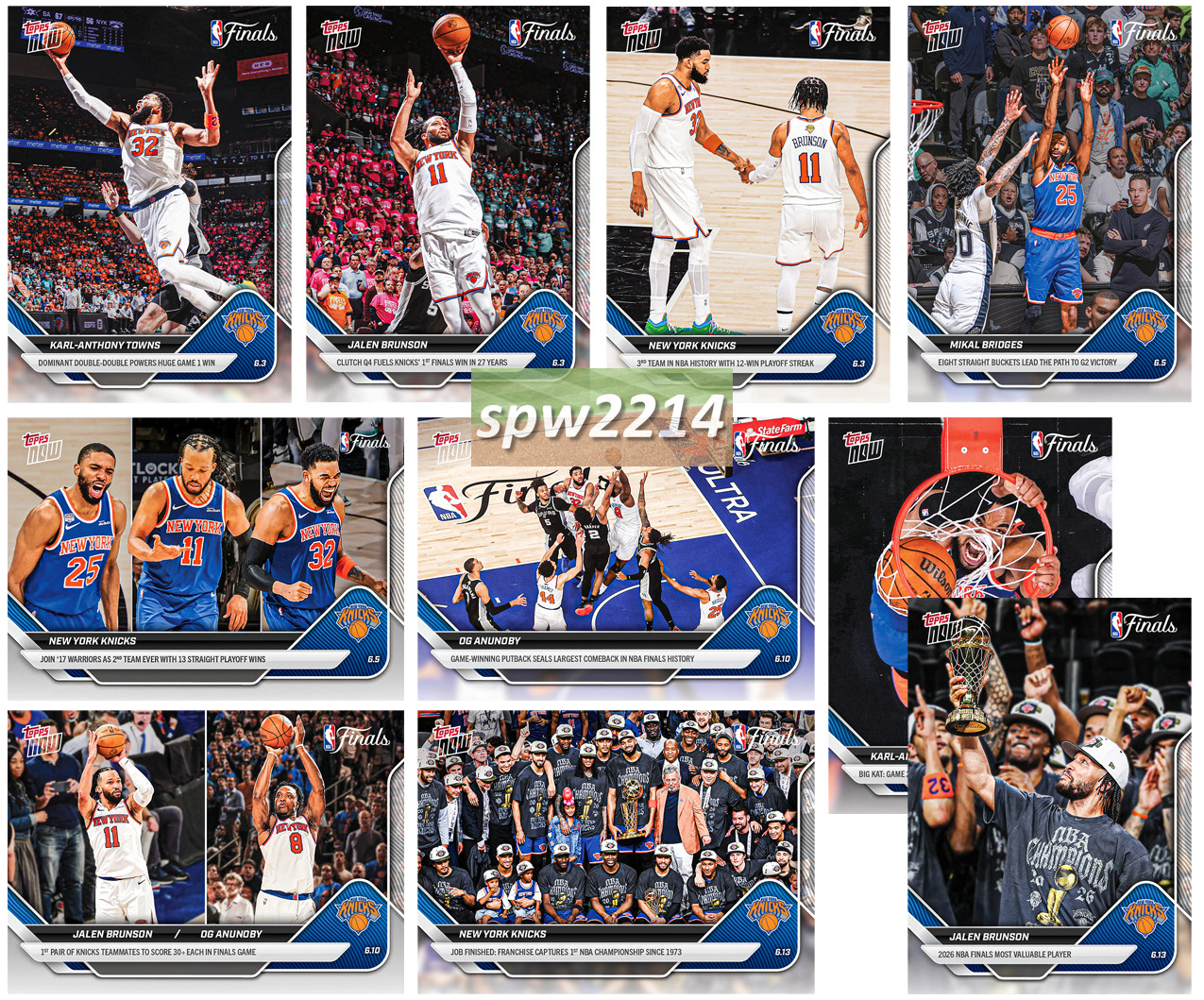 New York Knicks 2025-26 Topps Now NBA Finals (15 cards) Brunson Towns – Presale