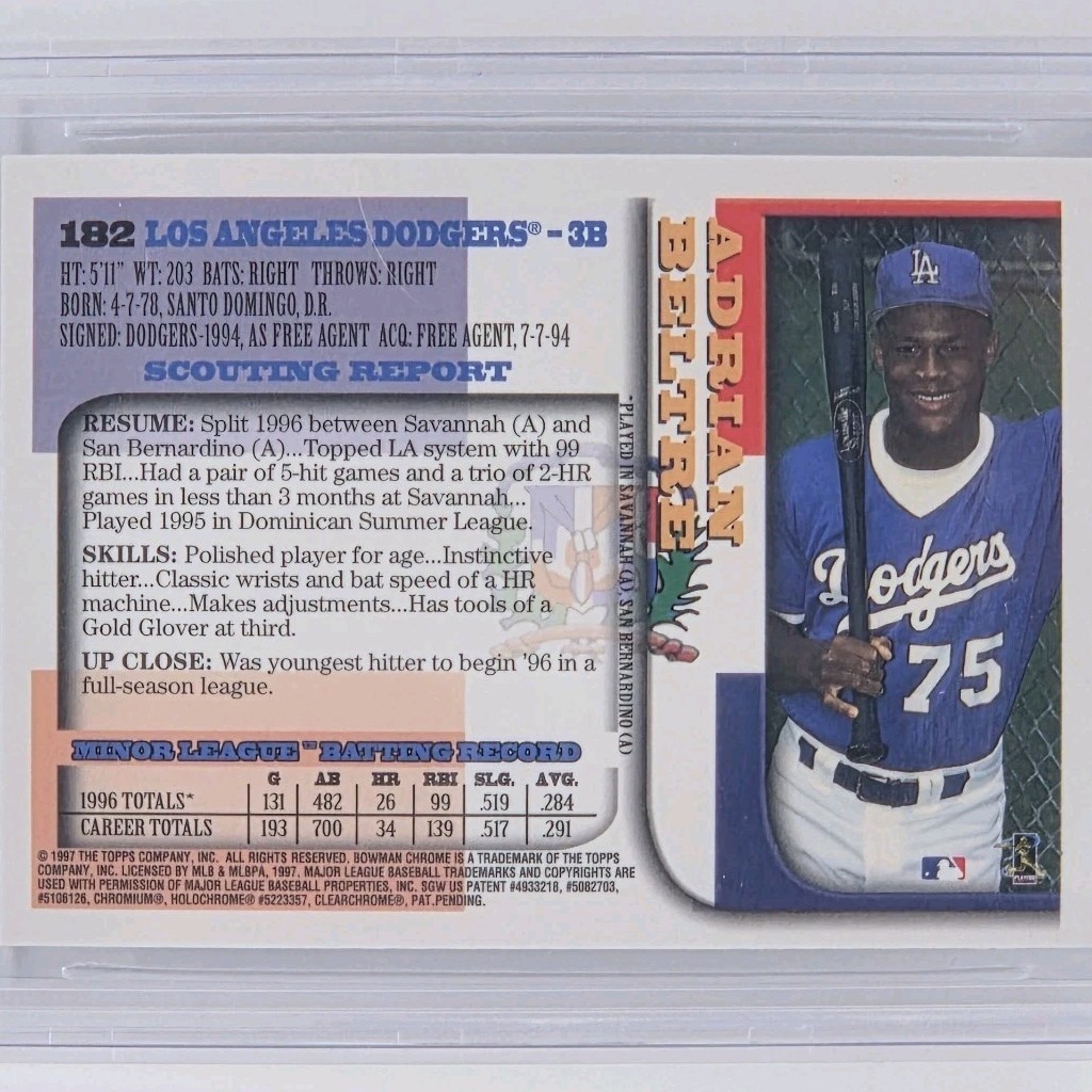 1997 Bowman Chrome – Adrian Beltre #182 International (RC) BGS 9 Mint LA Dodgers