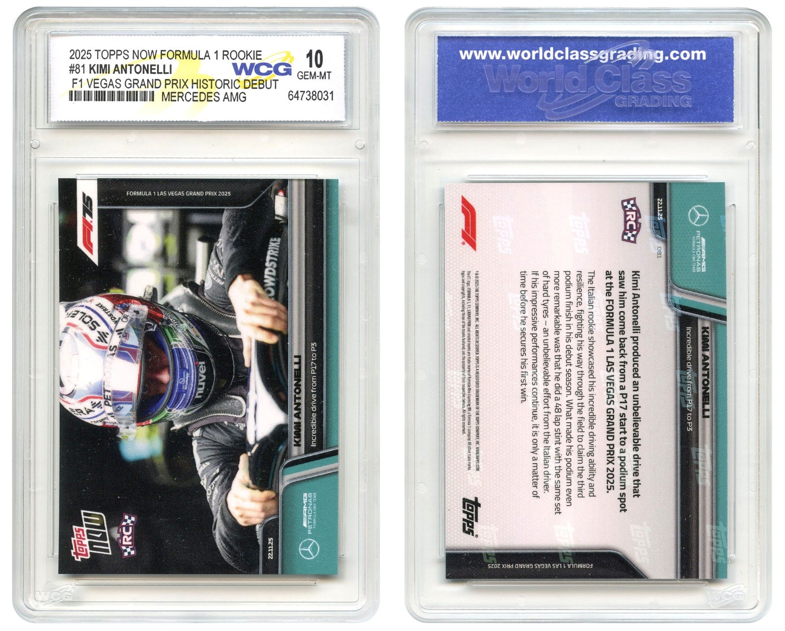2025 Topps Now Formula 1 KIMI ANTONELLI F1 Vegas Debut ROOKIE Card #81 – GEM 10