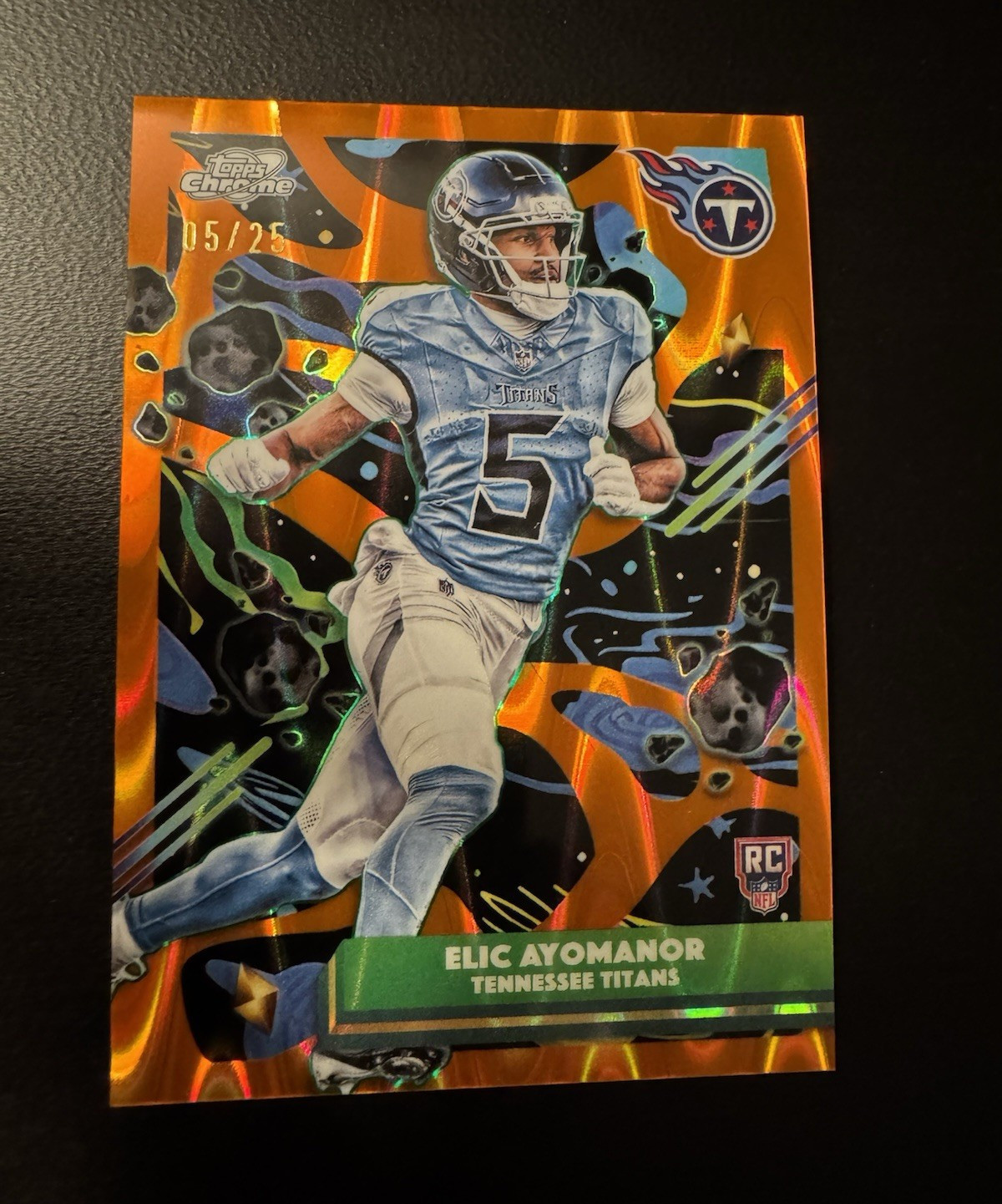 2025 Topps Chrome Cosmic Elic Ayomanor NUMBER MATCH RC 05/25 Tennessee Titans
