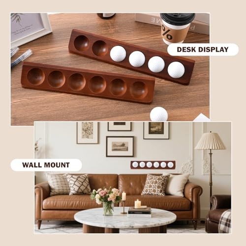 2-Pack Wooden Golf Ball Display Case – Wall Mount/Tabletop Holder for Collectors