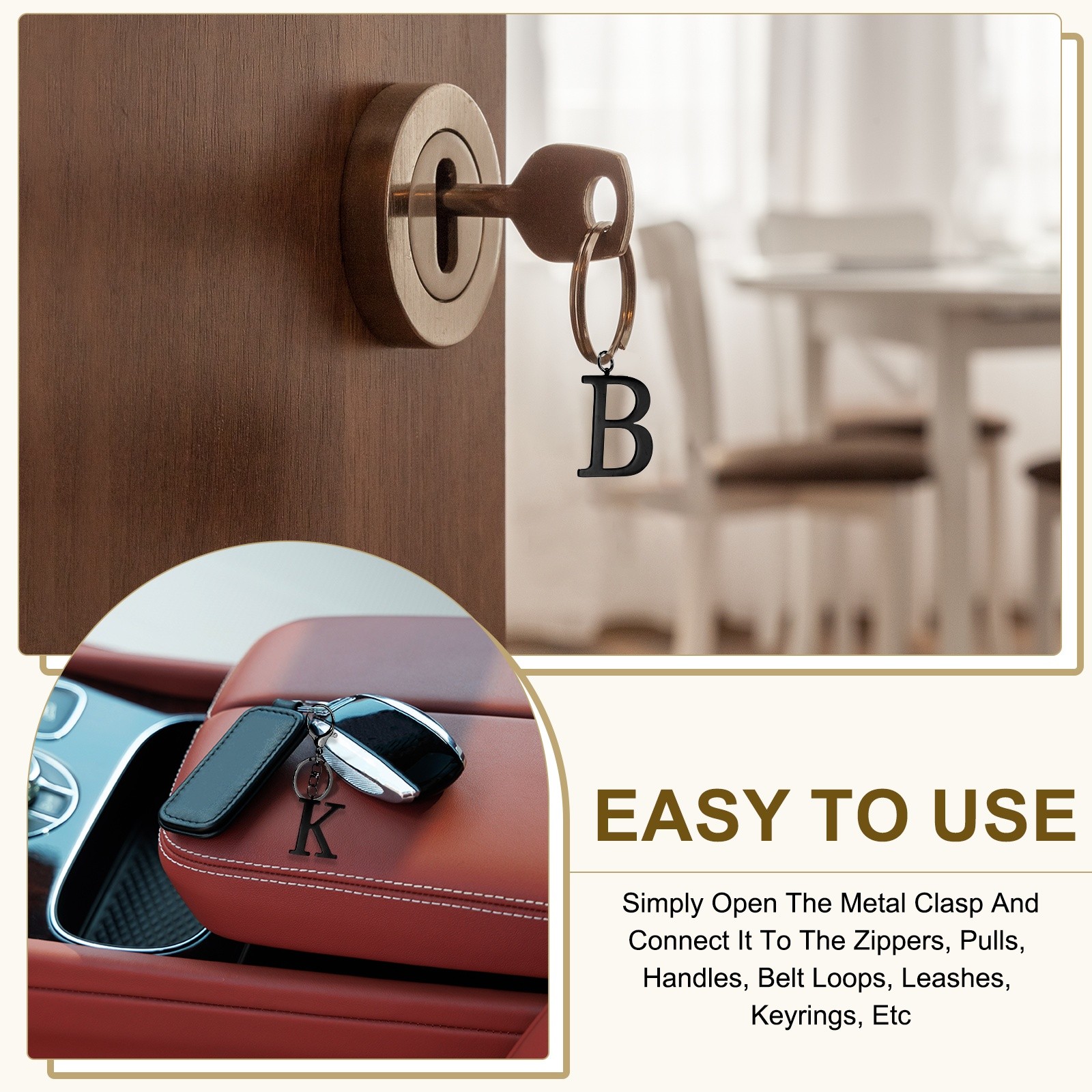 Initial Letter Keychain, 1PCS Key Chain Stainless Steel, Black ( Letter E)