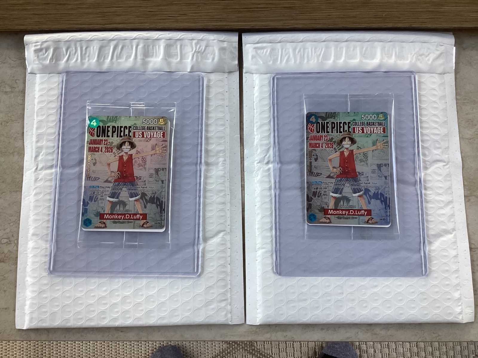 One Piece Monkey .D.Luffy US Voyage college promo SEALED (2 cards for $575)