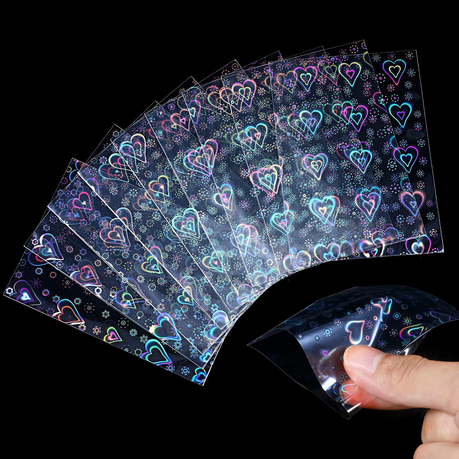 YBEATY 200 Pcs Laser Flashing Holographic Photo Card Sleeves Love Heart-Shape…