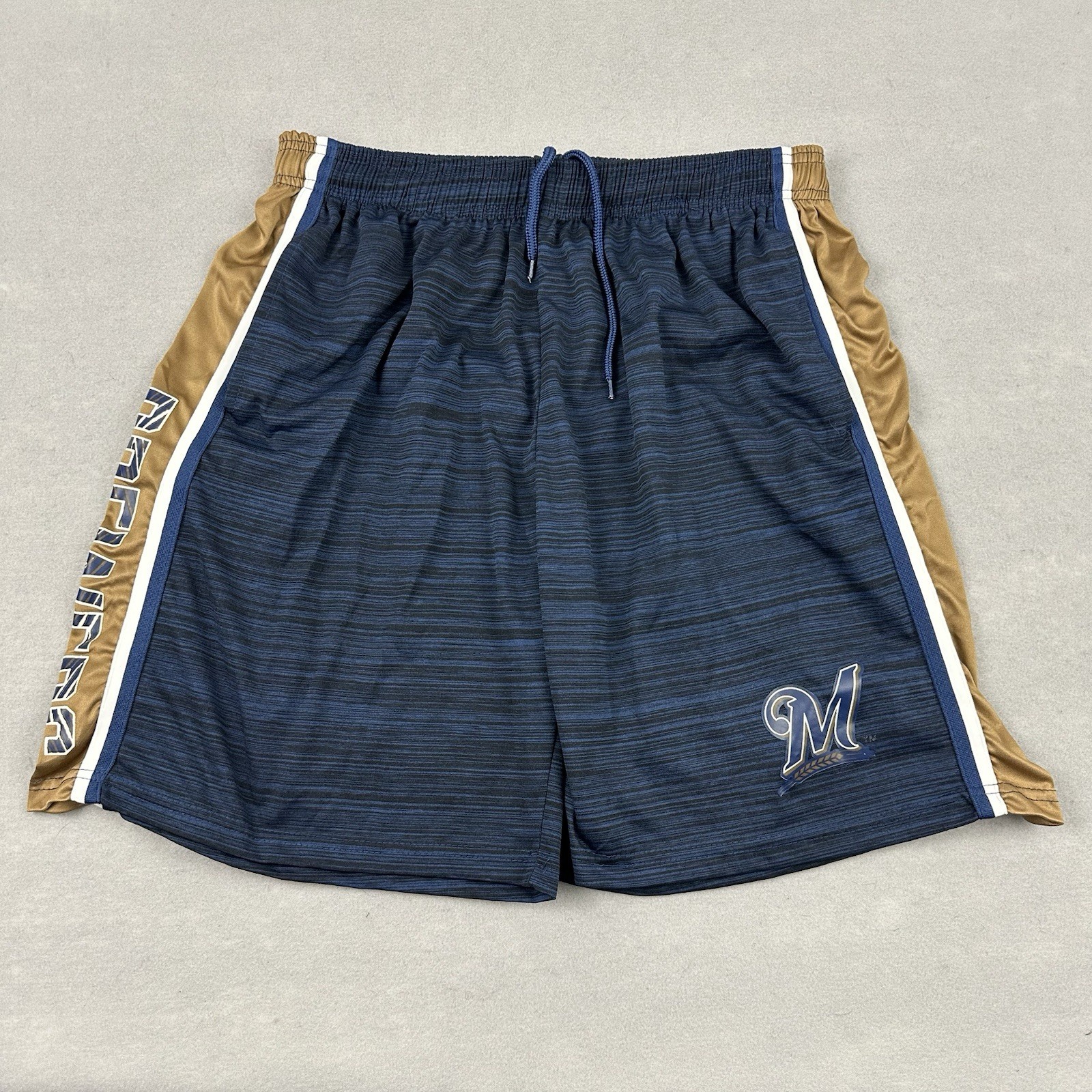 Milwaukee Brewers Shorts Men Extra Large Blue Solid Majestic MLB Drawstring XL