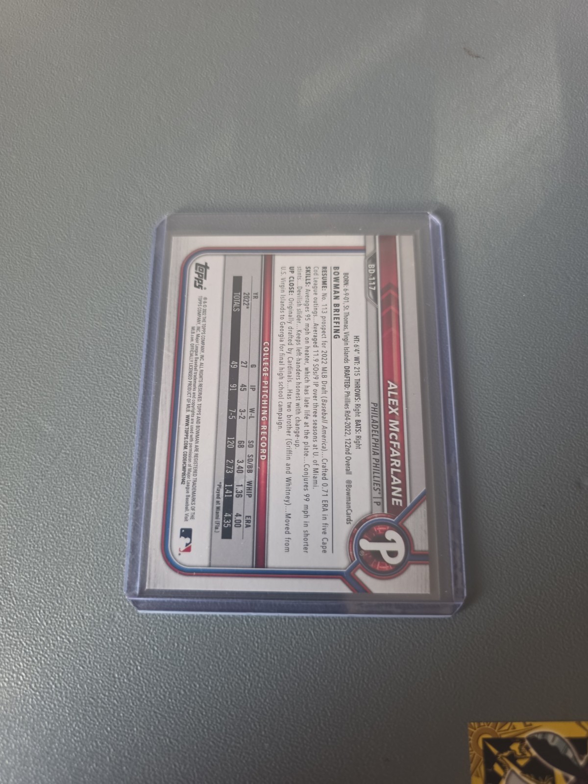 2022 Bowman Draft 1st Edition – Alex McFarlane #BD-117 Orange Foil /25 (RC)