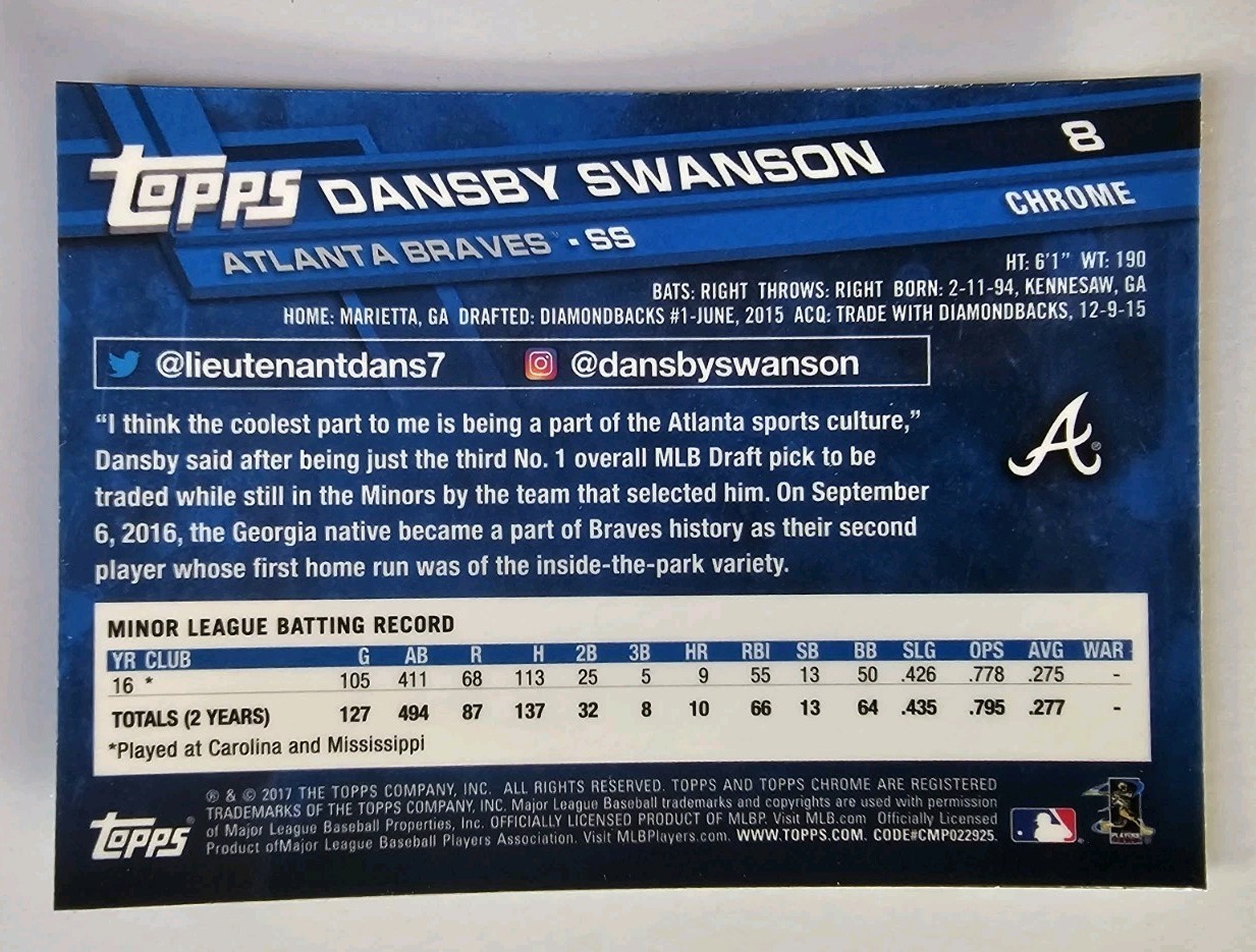 2017 Topps Chrome Rookie Dansby Swanson RC