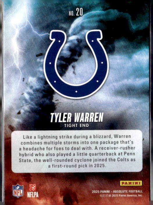 2025 Panini Absolute #20 Tyler Warren By Storm