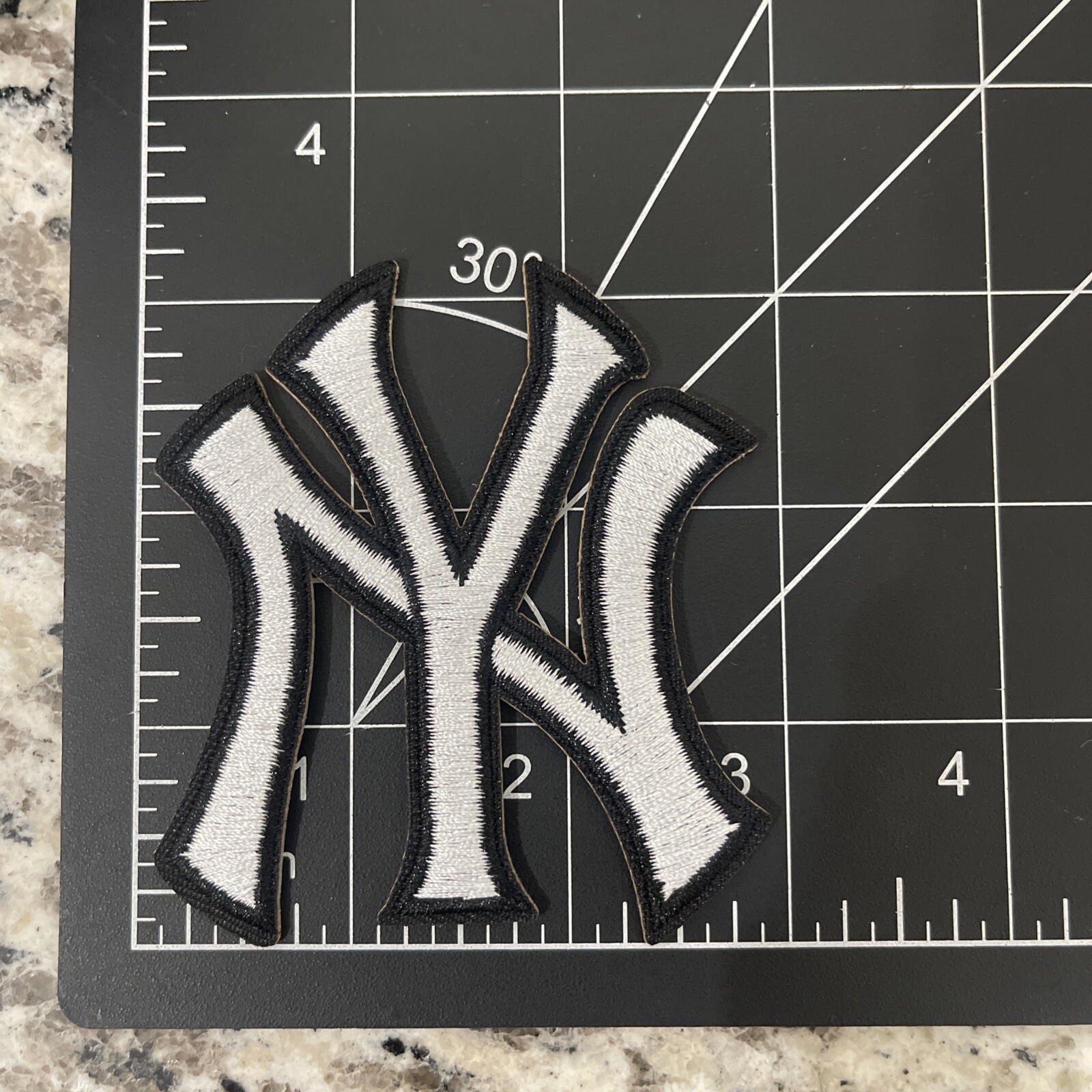 New York Yankees White On Black Patch Embroidered Iron 3.25×3 Inch