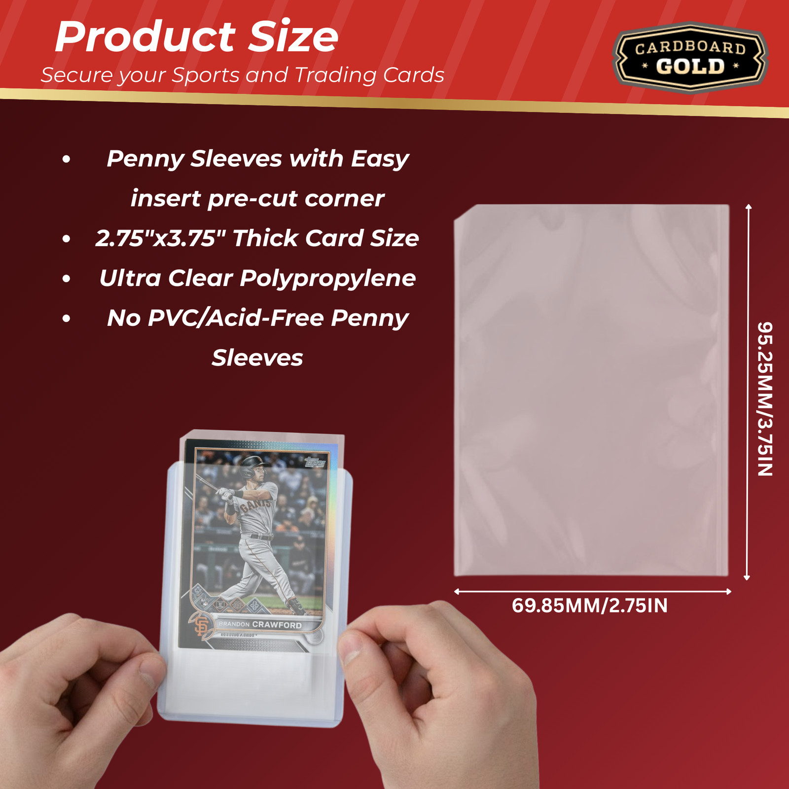 Cardboard Gold Notched Easy Gliding Thick Card Soft Sleeves – 100ct Pack