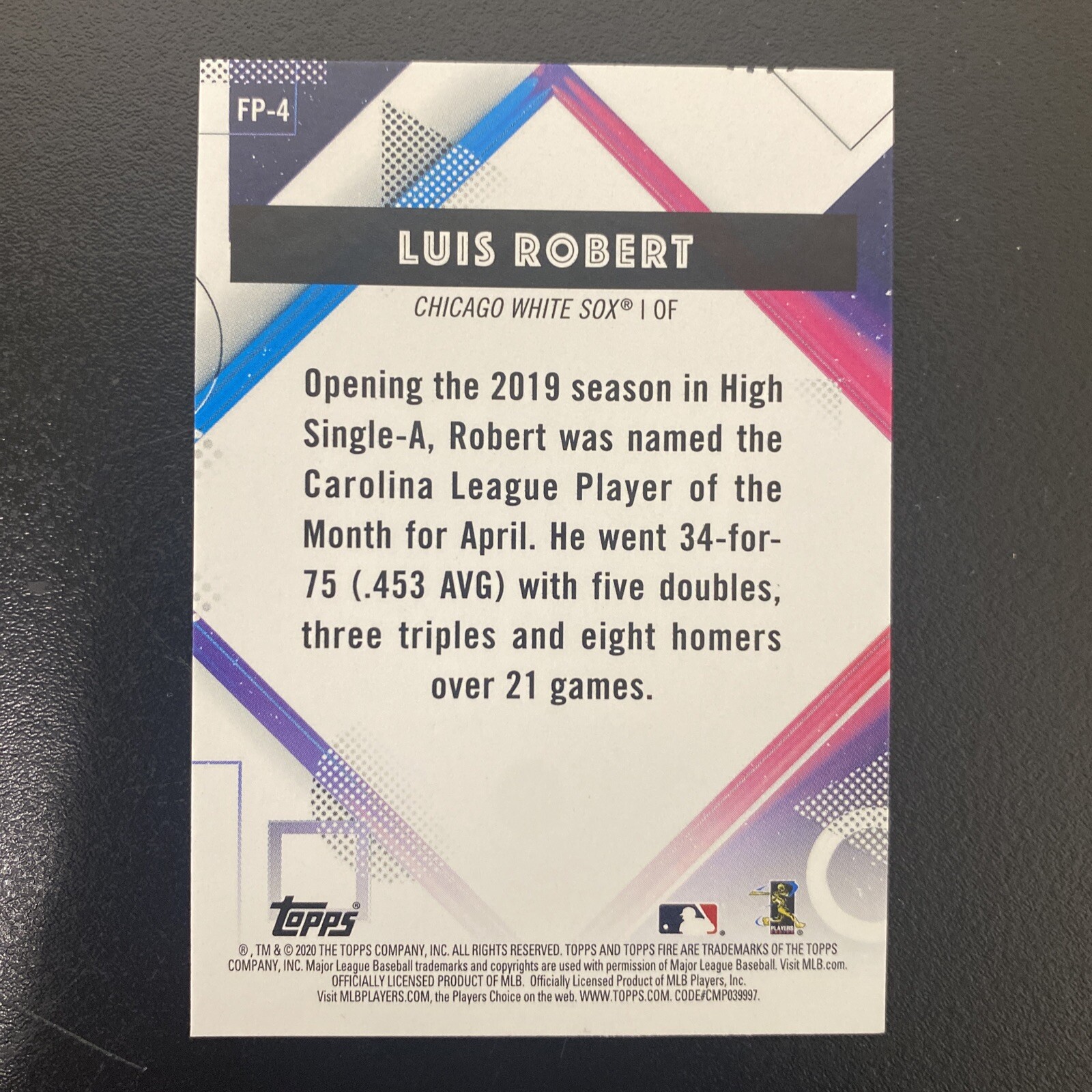 2020 Topps Chrome Luis Robert – Topps FIRE Preview Insert RC #FP-4 🔥🔥 Rare