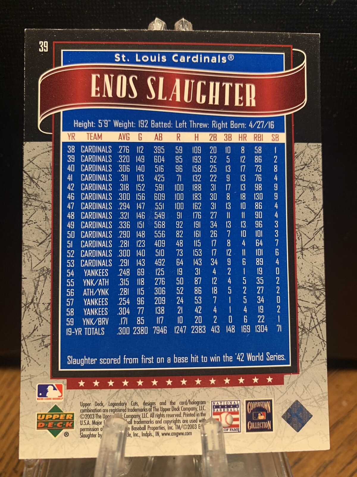 2003 SP Legendary Cuts #39 Enos Slaughter