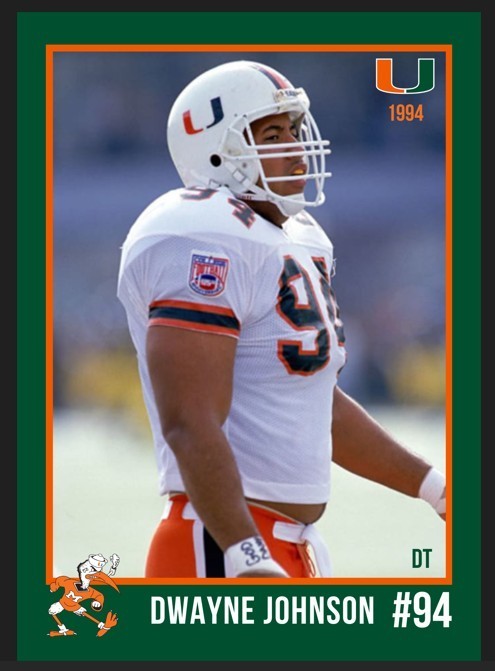 1994 Dwayne Johnson “The Rock” NCAA Rookie Card Miami Hurricanes #94