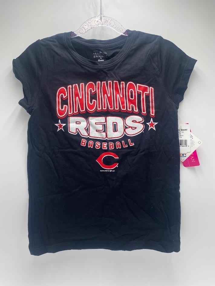 MLB Cincinnati Reds Girl’s Glitter Short Sleeve T-Shirt 7/8 or 10/12