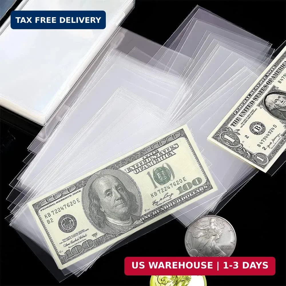 300 Pack Currency Sleeves with Storage Box – Archival Quality Bill Protectors fo