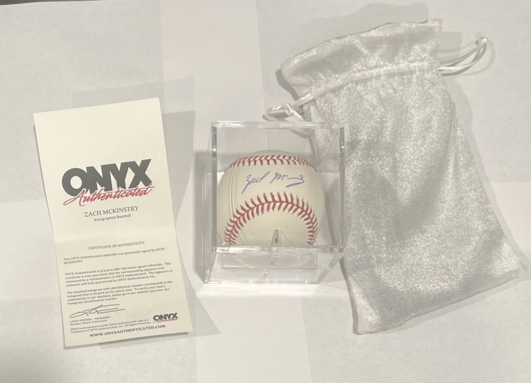 Zach McKinstry Autographed Official MLB ONYX Authenticated W/ Stand