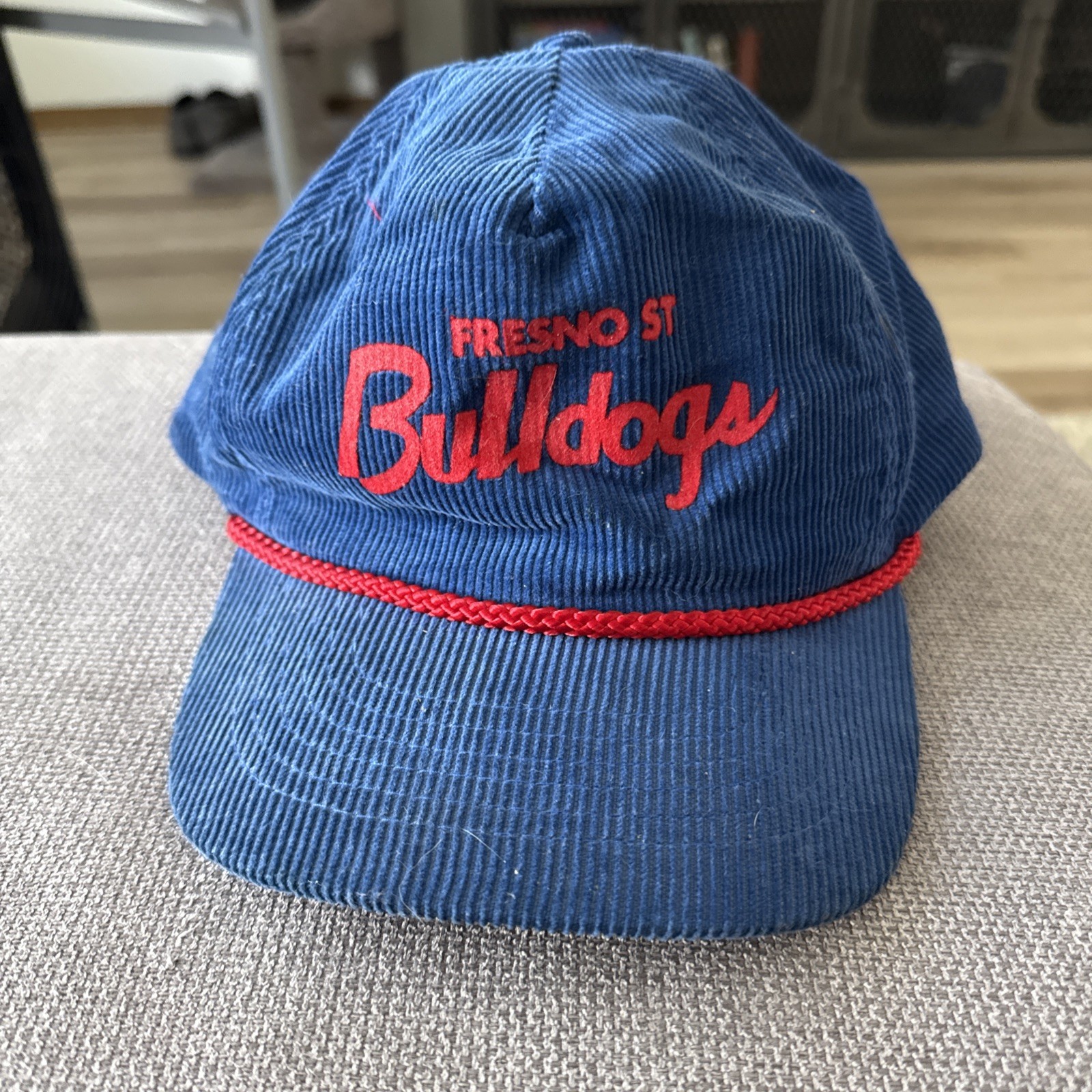 Fresno State FSU Bulldogs Hat Vintage Corduroy Blue SnapBack Spellout