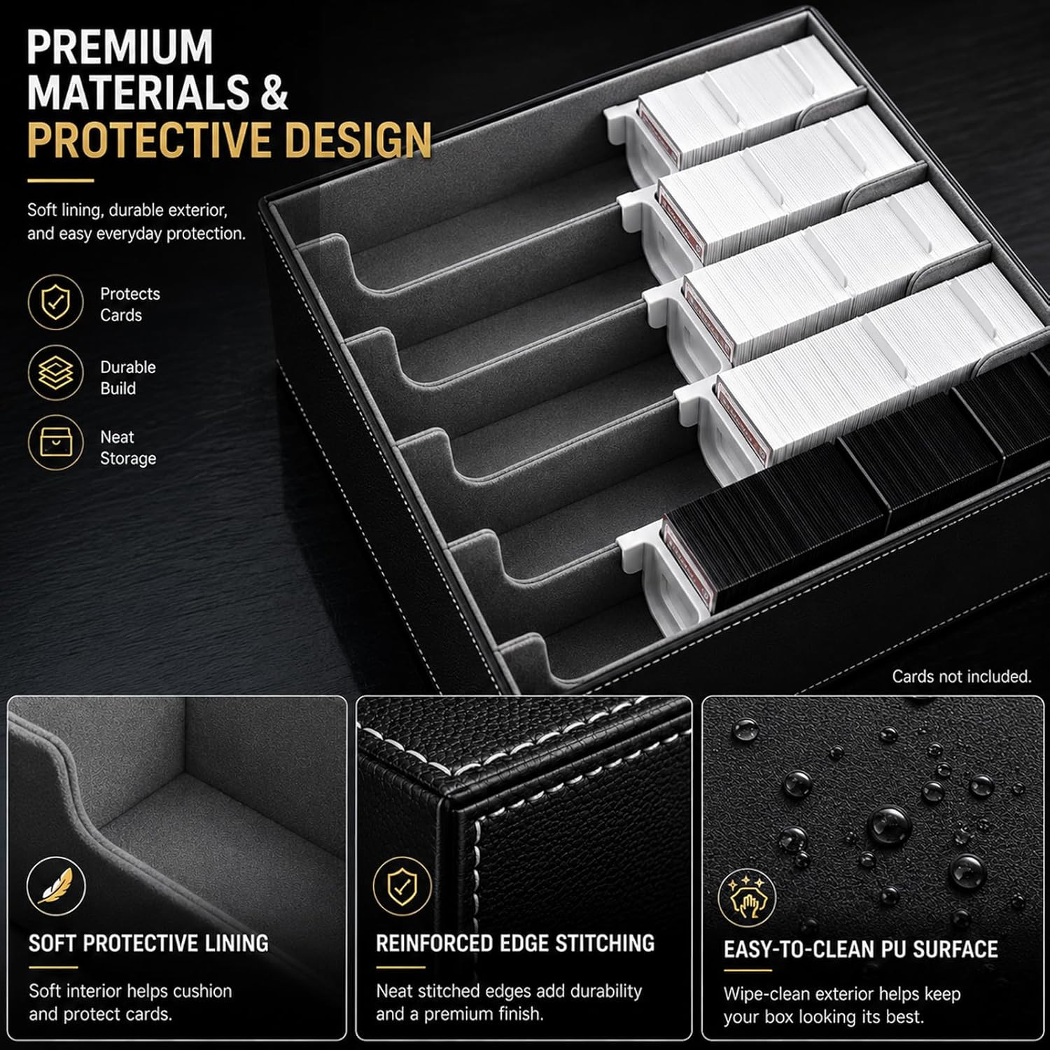 5-Row Trading Card Storage Box, Large Capacity TCG Card Organizer with 24 Colorf