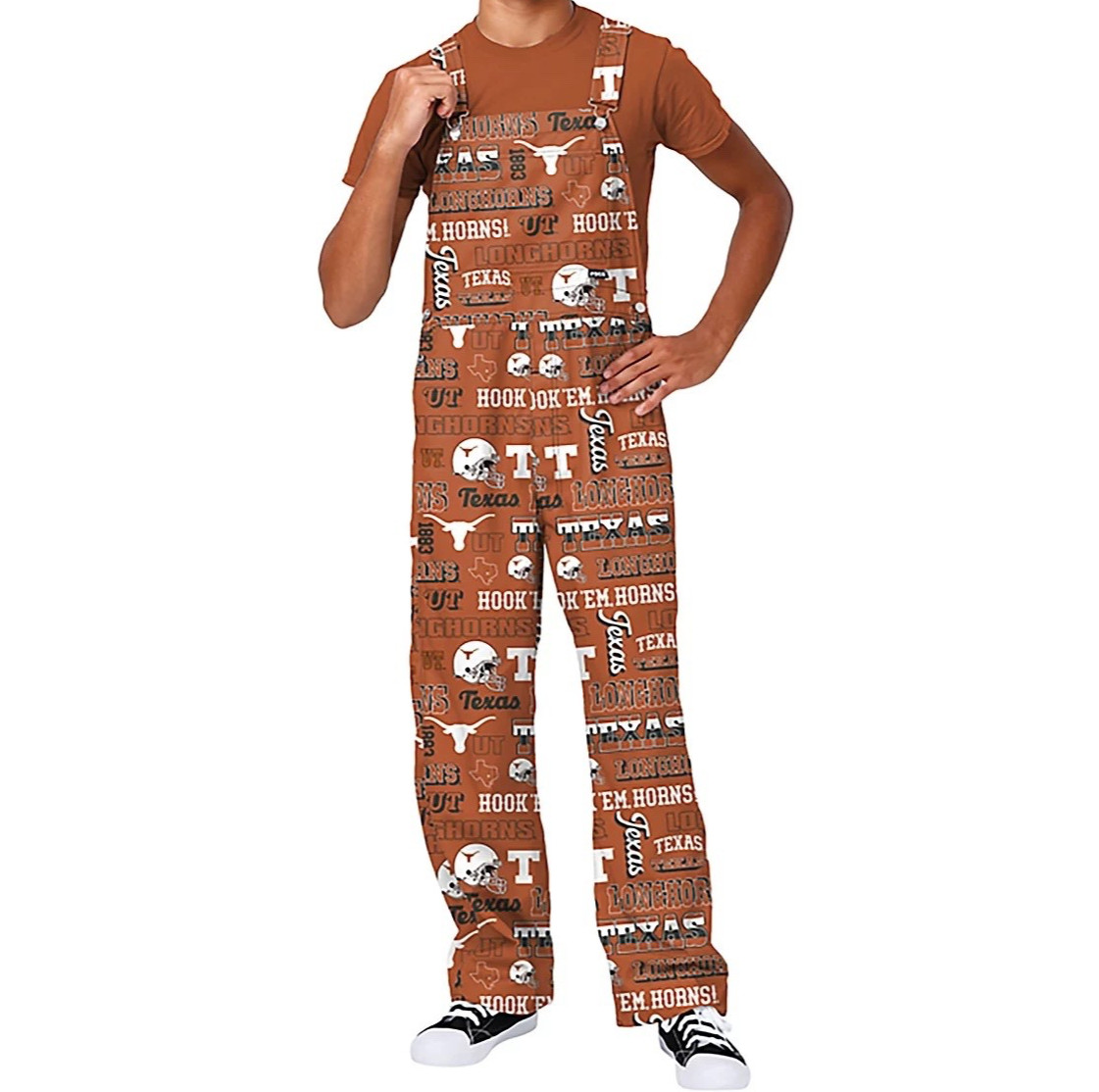 Texas Longhorns Men’s Large Overalls Bib Repeat All Over Print FOCO NCAA