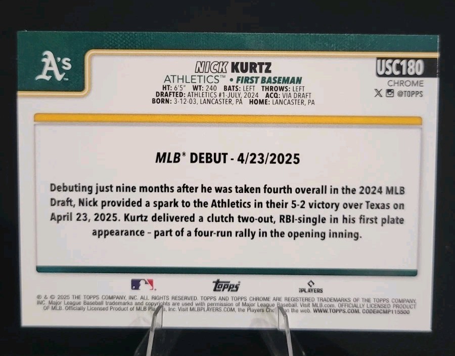 2025 Topps Chrome Update Series – Rookie Debut Nick Kurtz #USC180 Prism…