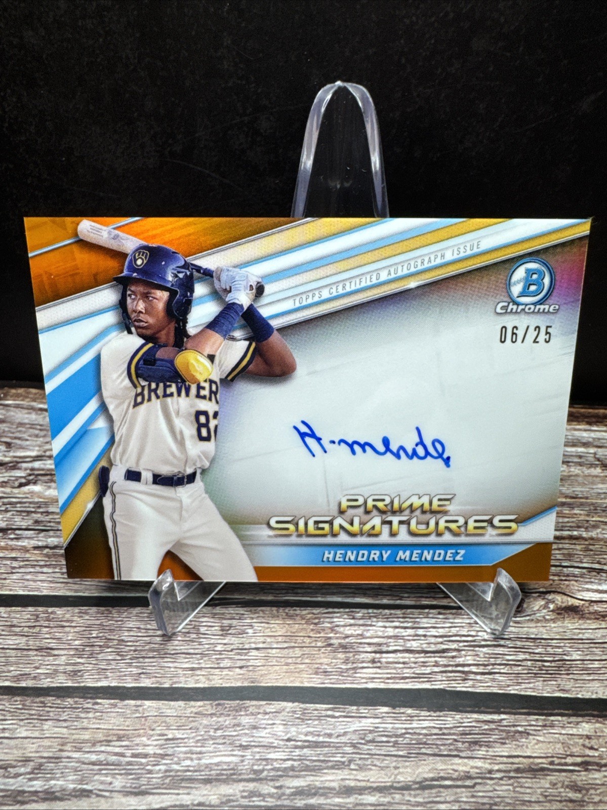 2022 Bowman Chrome Hendry Mendez Prime Chrome Orange Signatures /25 #PCS-HM (RC)