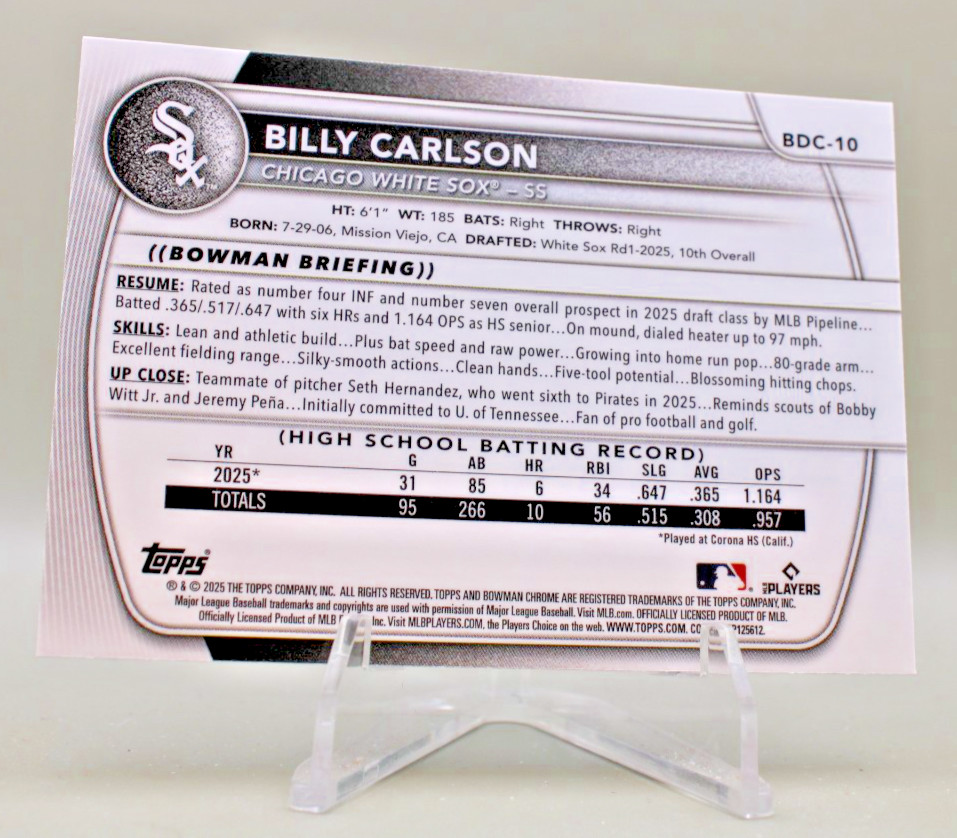 2025 Bowman Draft Chrome Billy Carlson #BDC-10 Chrome