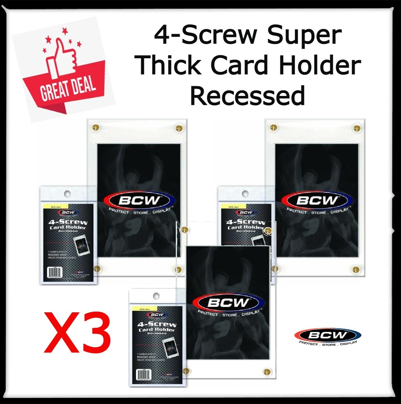 X3 BCW Quality 4-Screw Super Thick Recessed Standard Trading Cards 3 1/8×5 1/8