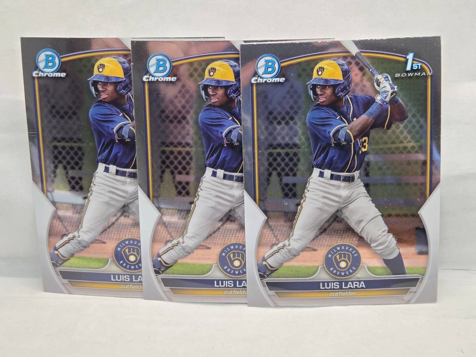 (3) 2023 Bowman Chrome Luis Lara BCP-100 Brewers