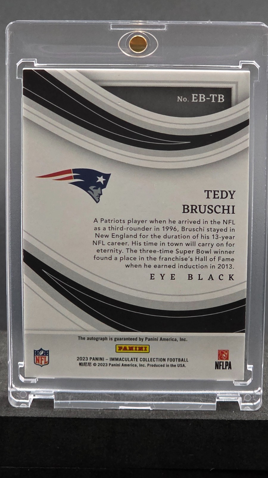 🏈 2023 Immaculate Tedy Bruschi Eye Black AUTO Relic #7/10 🏈 Patriots Signed SP