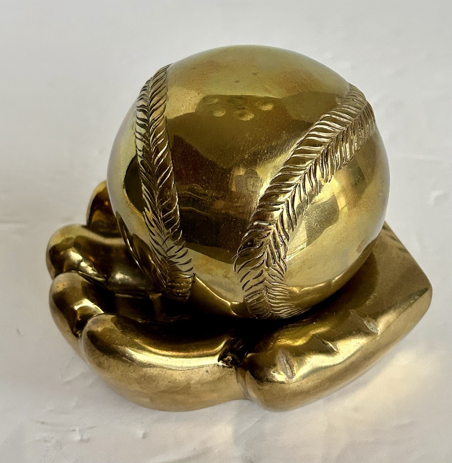 Vintage 2 Pc Brass Paperweight Baseball & Baseball Glove Made In India 4.5”x3”