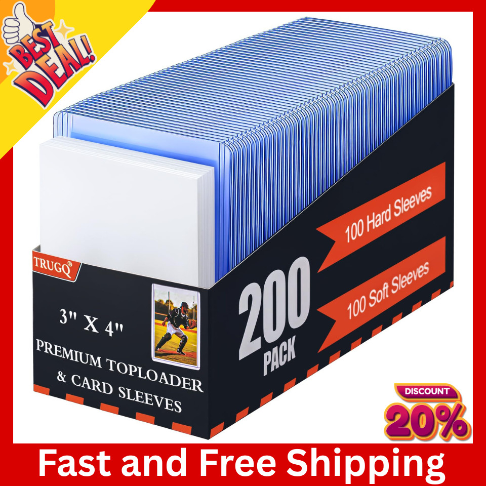 200 Card Sleeves & Toploads 3×4 Baseball Football Sports Trading Card Protectors