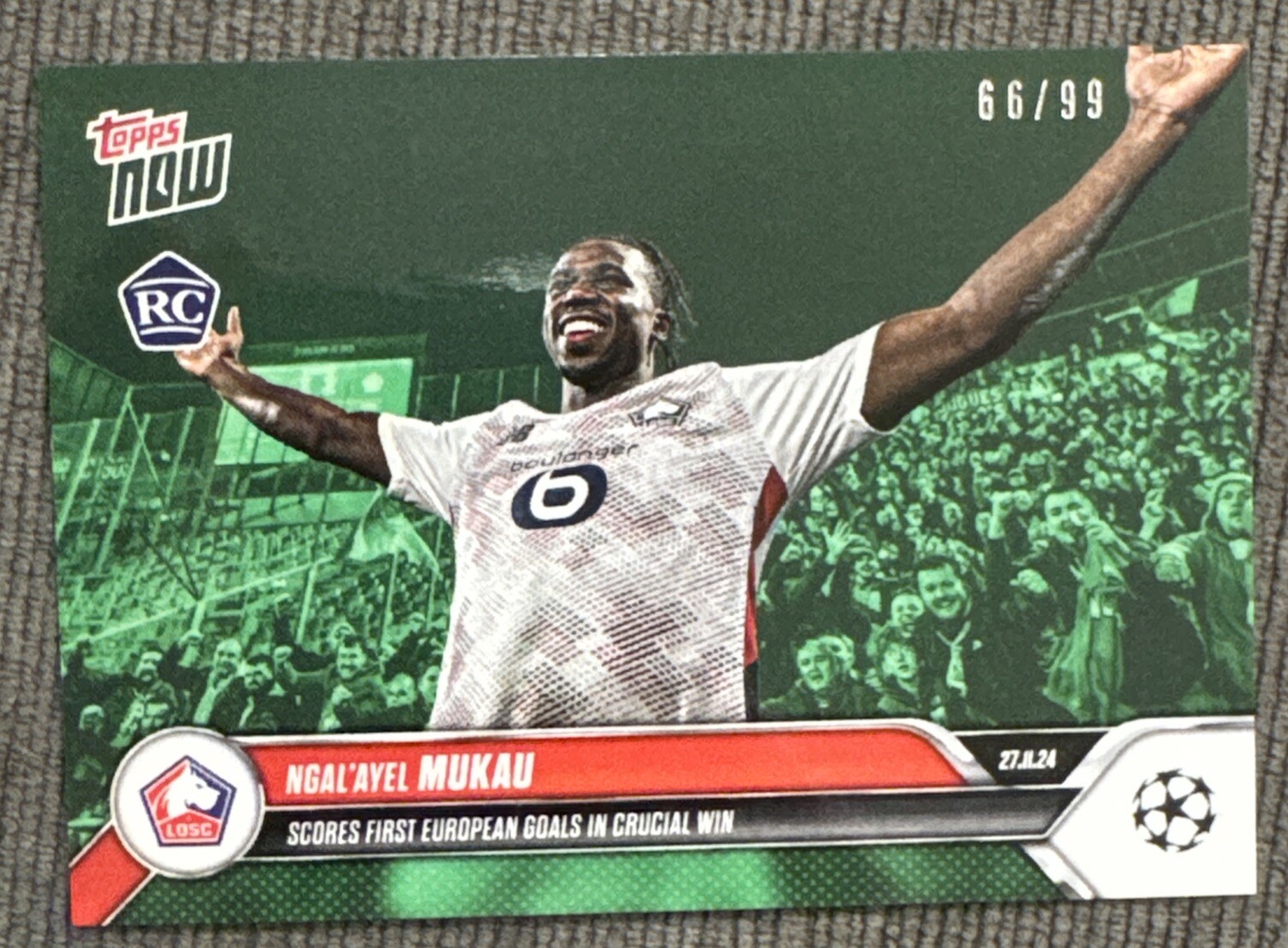 2024 Topps Now Champions League Ngal’Ayel Mukau LOSC Lille RC Green /99 Rookie